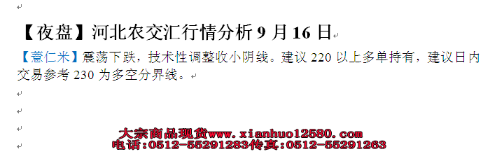 行情分析 9.16 晚 农交汇