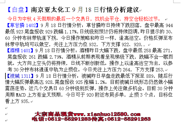 亚太化工9.18行情